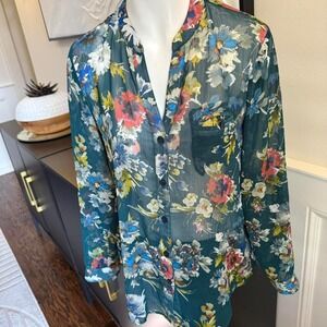 Kut from the cloth, Blue and green floral blouse with a touch of boho charm